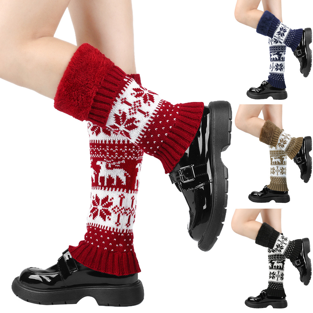 Knit Thicken Boot Socks Thermal Wool Knitted Deer Pattern Female Leg Warmer